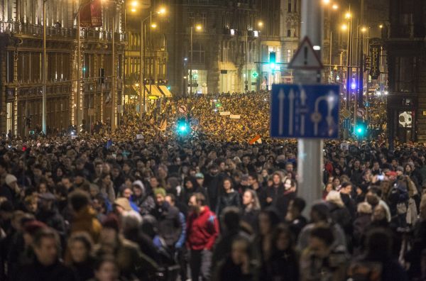 Demonstrationen i Budapest mandag  Foto: Facebook