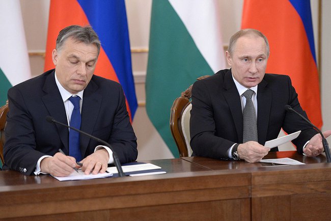Vladimir Putin og Viktor Orbán under et besøg i Moskva i januar i år  Foto: CC-BY Kremlin.ru