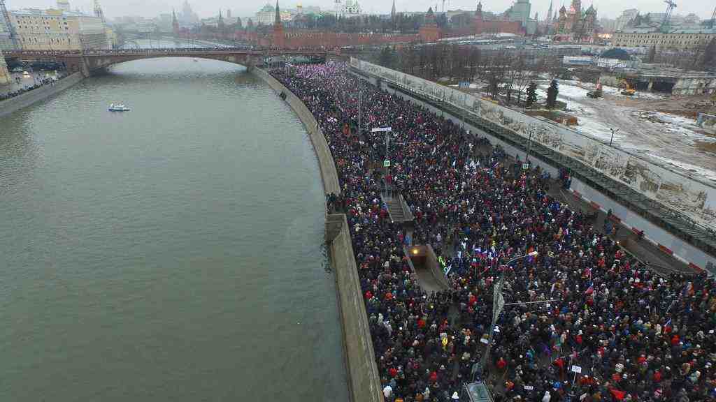 Søndagens optog til minde for Nemtsov i Moskva  Foto: Euromaidan Press