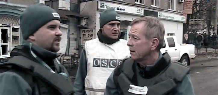 OSCE observatører i Donetsk  Foto: You Tube