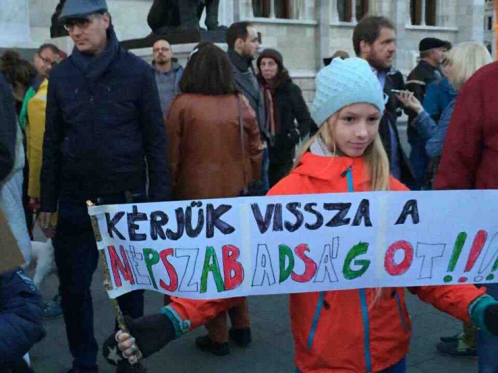 Fra søndagens demonstration i Budapest Foto. Hungarian Free Press